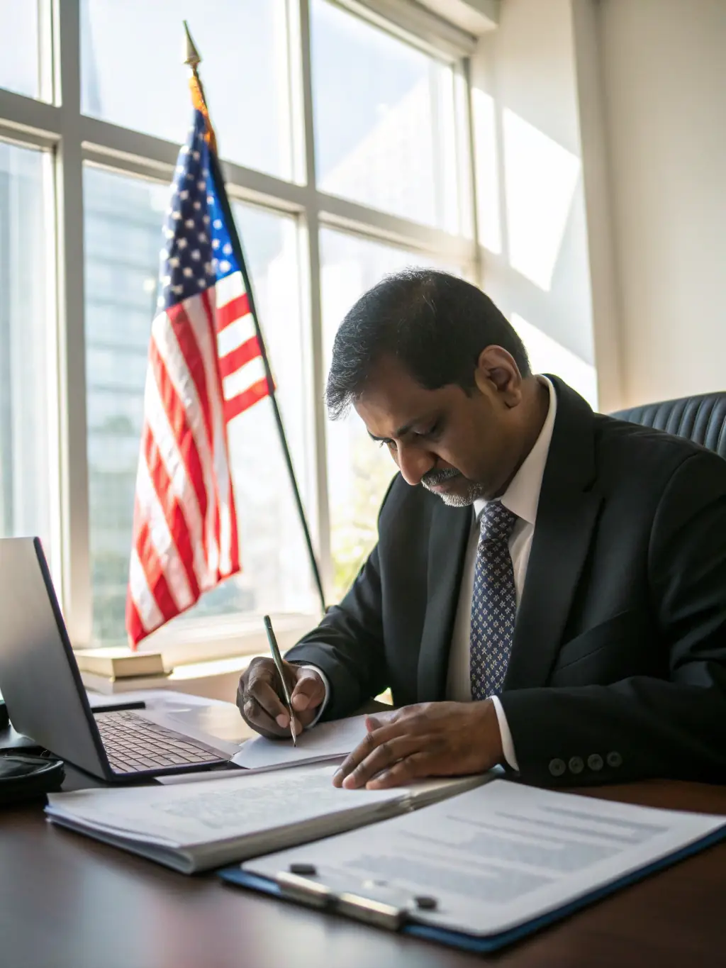 An Indian entrepreneur in a traditional setting, confidently using a laptop while discussing business strategies, symbolizing personalized coaching.
